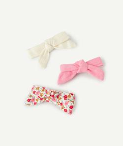 Lot de 3 barrettes fille noeud unie côtelée et imprimée - TU