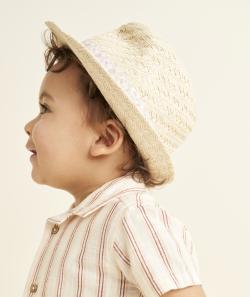 Chapeau de paille bébé garçon avec bande de tissu imprimé feuille - 43