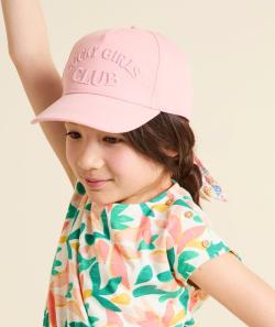 Casquette fille en coton rose avec message brodé et noeud imprimé - 4-6 A
