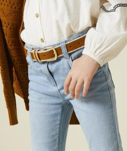 Ceinture fille en fibres recyclées marron et détails pailletés - 50-55