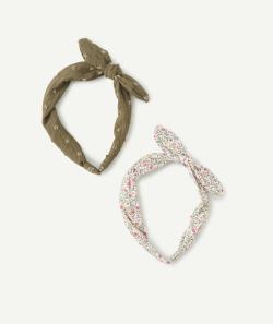 Lot de 2 serre-têtes fille kaki et blanc imprimé fleuri - TU