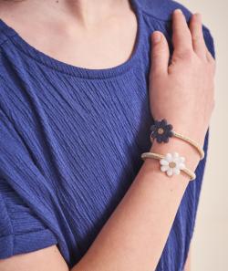 Lot de 2 élastiques fille avec fleurs et détails pailletés dorés - TU
