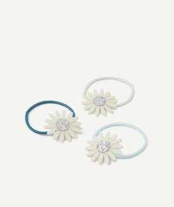 Le lot de 3 élastiques à fleurs et détails couleur argentée - TU