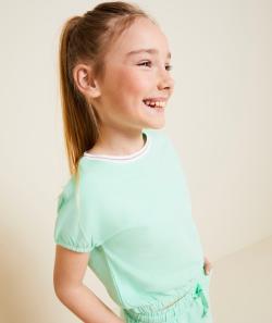 T-shirt manches courtes fille en coton bio vert pastel - 10 A