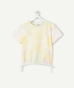 T-shirt fille en coton bio imprimé tye and die mauve et jaune - 2-3 A