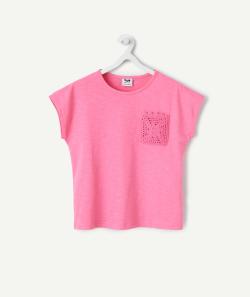 T-shirt fille en coton bio rose avec poche en crochet - 4 A