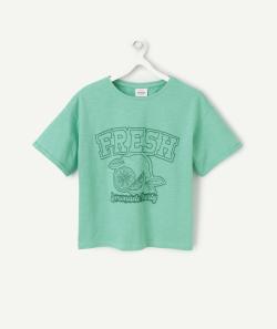 T-shirt oversize fille en coton bio vert avec message fresh et citron - 5 A