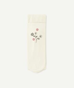 Collants en voile fille écrus avec motif de fleurs - 24-26
