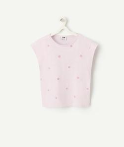 T-shirt manches courtes fille en coton biologique lila avec marguerite brodé - 2-3 A