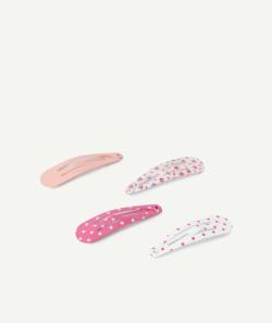 Lot de 4 barrettes plates bébé fille roses imprimées ou unies - TU