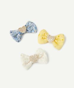 Lot de 3 barrettes bébé fille avec patch coeur pailleté et broderies fleurs - TU