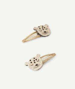 Lot de 2 barrettes bébé fille couleur dorée avec léopards - TU