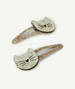Lot de 2 barrettes bébé fille couleur dorée avec chats - TU