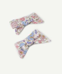 Lot de 2 barrettes bébé fille avec noeuds imprimé fleuri rose - TU