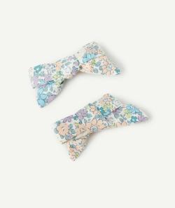Lot de 2 barrettes bébé fille avec noeuds imprimé fleuri - TU