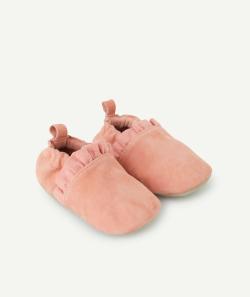 Chaussons en cuir bébé fille roses avec détails volantés - 18-24 M