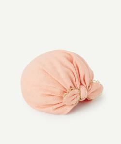 Turban bébé fille rose avec noeud et détails couleur dorée - 3-6 M