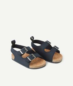 Chaussons bébé style sandales bleu marine et effet liège - 3-6 M