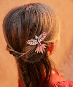Barrette oiseau avec détails pailletés couleur dorée - TU