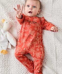 Dors-bien bébé en coton bio rouille avec imprimé palmiers et oiseaux - 18 M