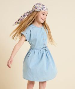 Robe manches courtes fille en denim low impact avec noeud - 6 A