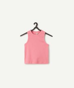 Débardeur court fille en coton biologique côtelé rose - XXS