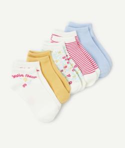 Lot de 5 paires de socquettes fille avec imprimés fleurs et rayures - 35-37