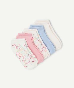 Lot de 5 paires de socquettes fille rose et bleu thème fruits - 27-30