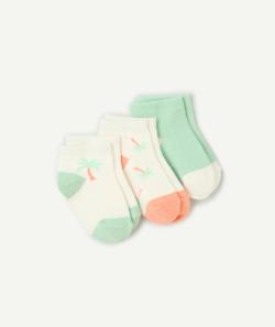 Lot de 3 socquettes bébé garçon thème palmiers vert et orange - 18-20