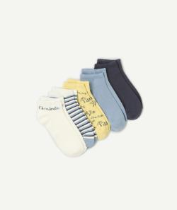 Lot de 5 socquettes garçon thème été bleu et jaune - 35-37