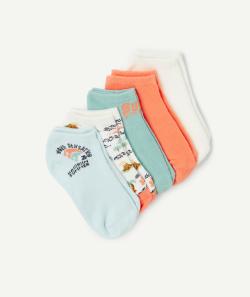 Lot de 5 paires de socquettes garçon orange bleu et vert thème plage - 38-40