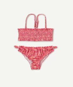 Maillot de bain 2 pièces fille en fibres recyclées rose imprimé fleuri - 5 A