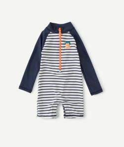 Combinaison anti-uv bébé garçon en fibres recyclées bleu marine avec rayures - 24 M
