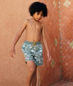 Short de bain garçon en fibres recyclées vert imprimé palmier - 5 A