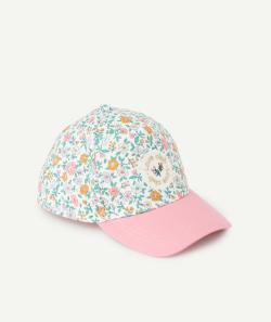 Casquette bébé fille rose et blanc imprimé fleuri avec patch brodé - 24-36M
