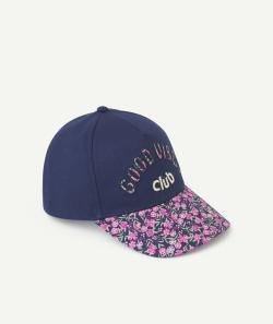 Casquette fille bleu marine imprimé fleuri avec message - 8-10 A