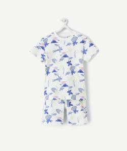 Pyjama manches courtes garçon en coton bio blanc imprimé palmiers - 3 A