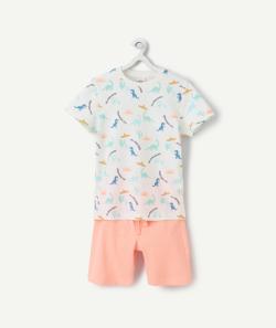Pyjama garçon en fibre recyclées orange fluo et blanc imprimé dinosaures - 8 A