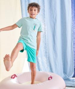 Pyjama manches courtes garçon en coton bio vert thème siesta - 12 A