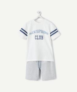 Pyjama manches courtes garçon en coton bio blanc et gris avec messages - 8 A