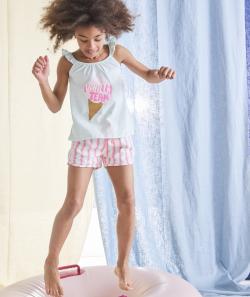 Pyjama fille en coton bio bleu rose et marron thème glace - 6 A