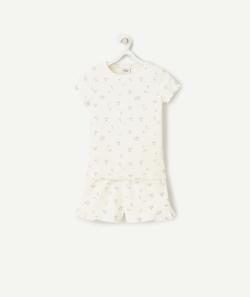 Pyjama manches courtes fille en coton bio blanc imprimé fleurs - 8 A