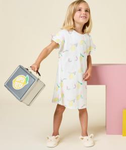 Chemise de nuit fille en coton bio blanc avec imprimé citrons - 5 A