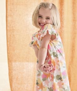 Chemise de nuit fille en coton bio blanche imprimé à fleurs - 10 A