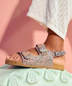 Sandales fille à paillettes multicolores avec boucles - 34