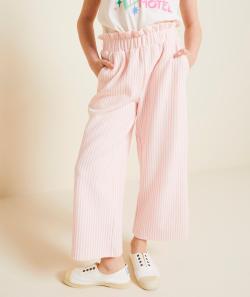 Pantalon large fille en fibre recyclées rayé rose pâle et blanc - 8 A