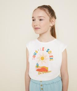 T-shirt sans manches en coton bio blanc motif soleil - 6 A