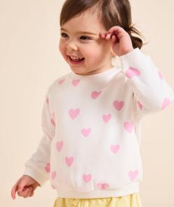 Sweat manches longues bébé fille en fibres recyclées blanc imprimé coeurs - 9 M
