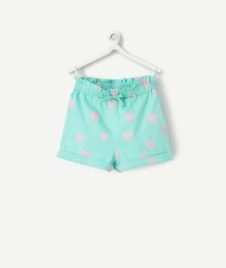 Short bébé fille en coton biologique vert et imprimé avec coeurs roses - 18 M