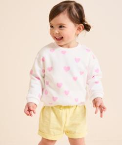 Short bébé fille en coton bio jaune avec revers - 3 M